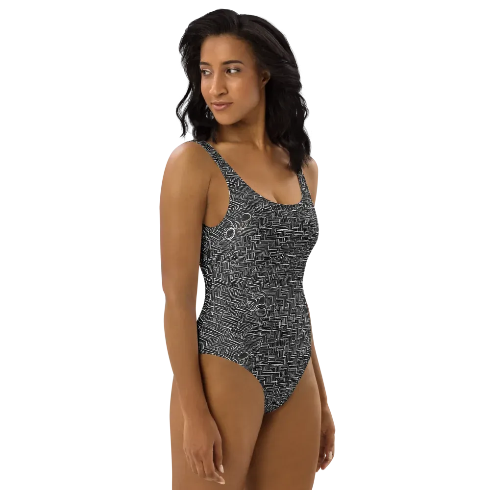 Noir Geometry on One-Piece Swimsuit — Right