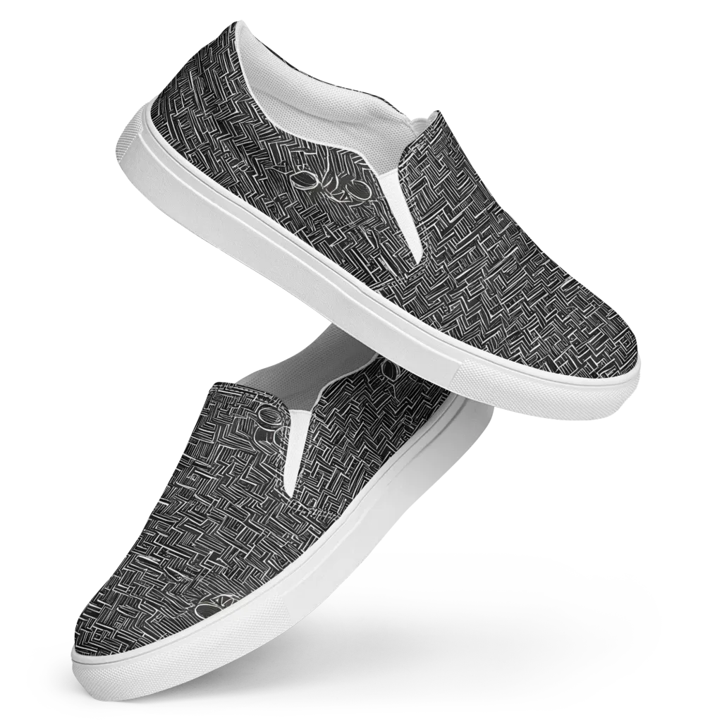 Noir Geometry on Women's Slip-On Canvas Shoes — Front