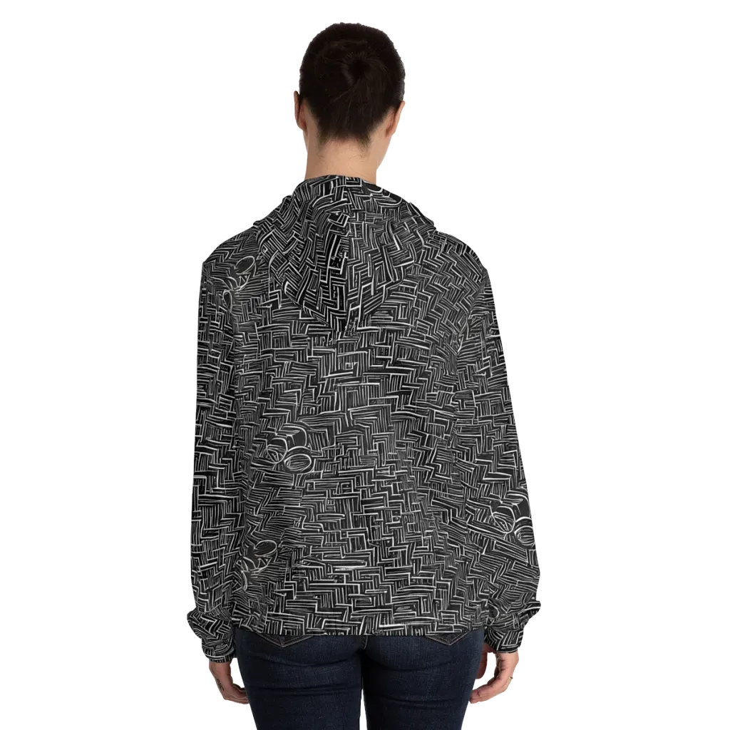 Noir Geometry on Women's Full-Zip Hoodie — Back On Person