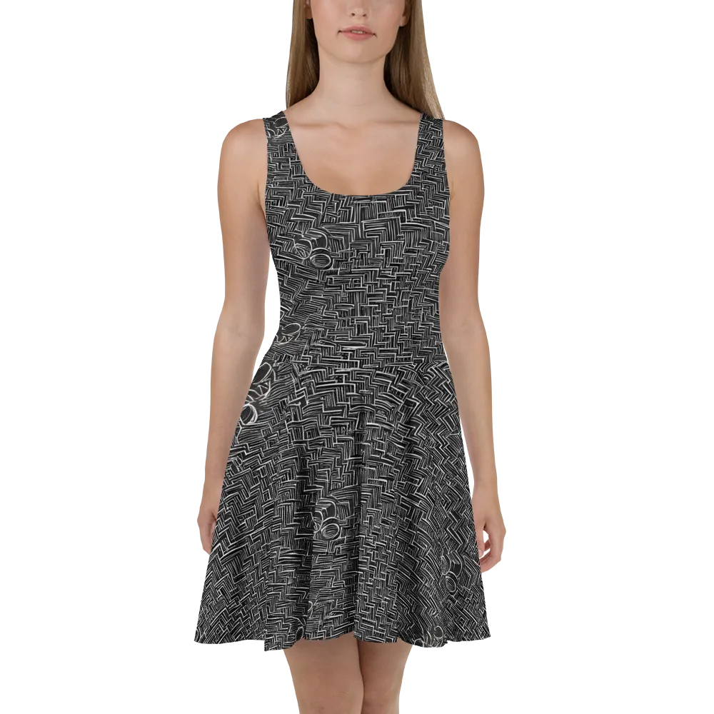Noir Geometry on Skater Dress — Front