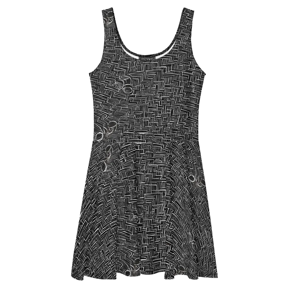 Noir Geometry on Skater Dress — Front