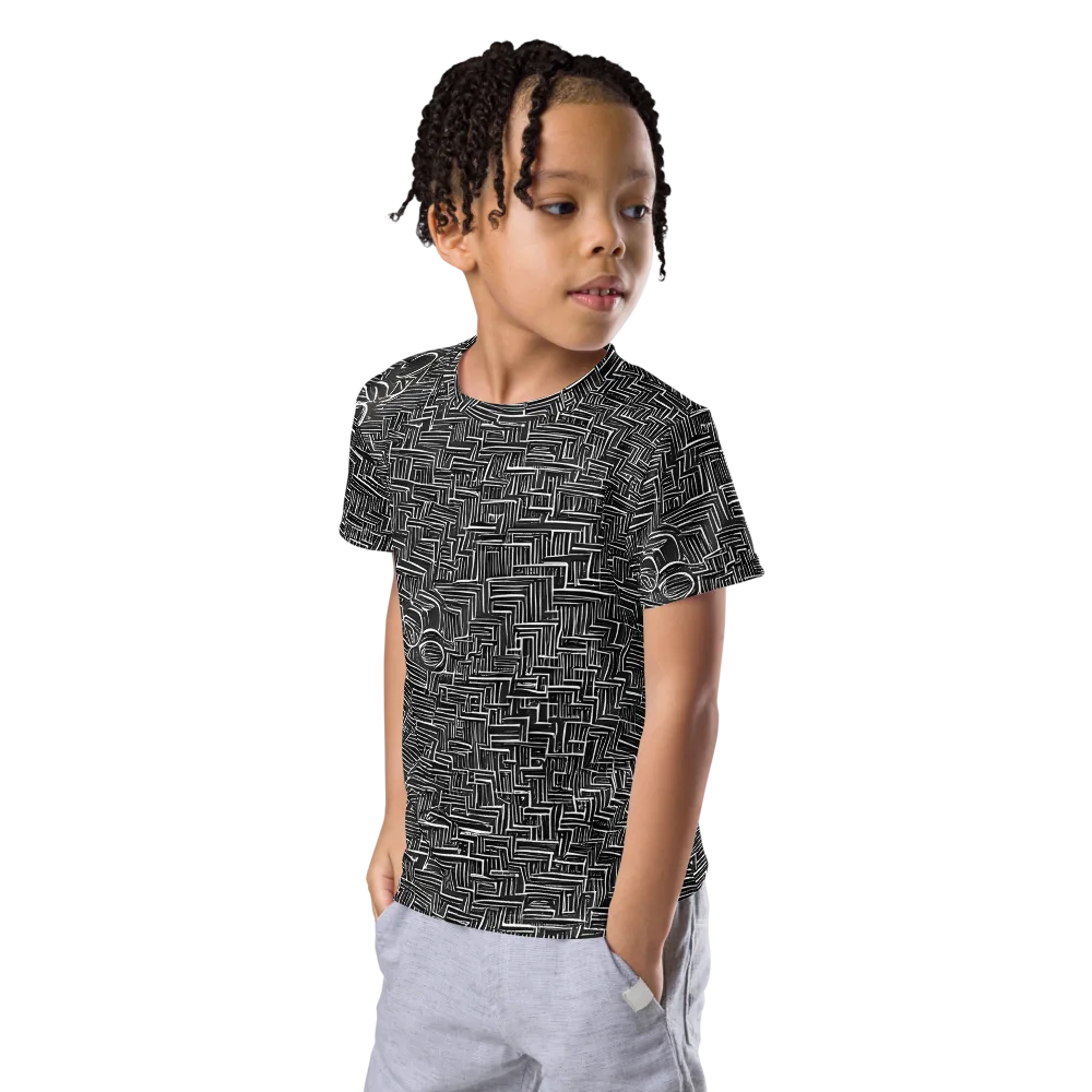 Noir Geometry on Kids Crew Neck T-Shirt — Left Front