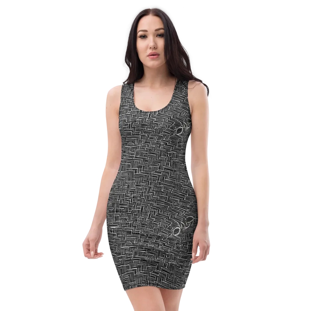 Noir Geometry on Bodycon Dress — Front