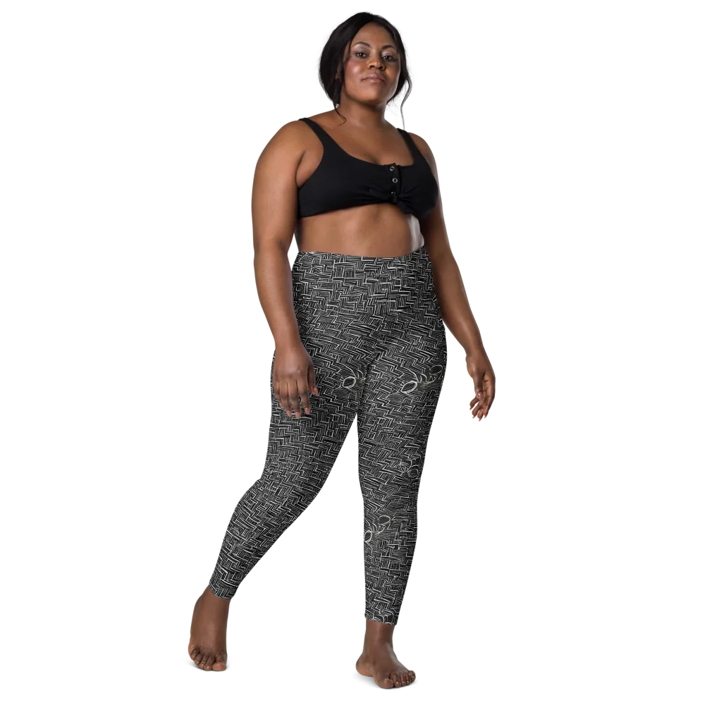 Noir Geometry on Leggings with Pockets — Front