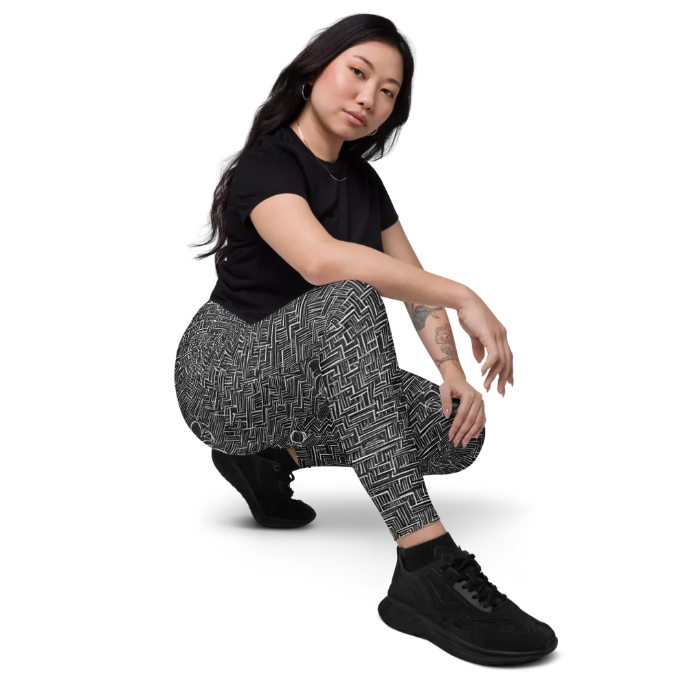 Noir Geometry on Leggings with Pockets — Right Front