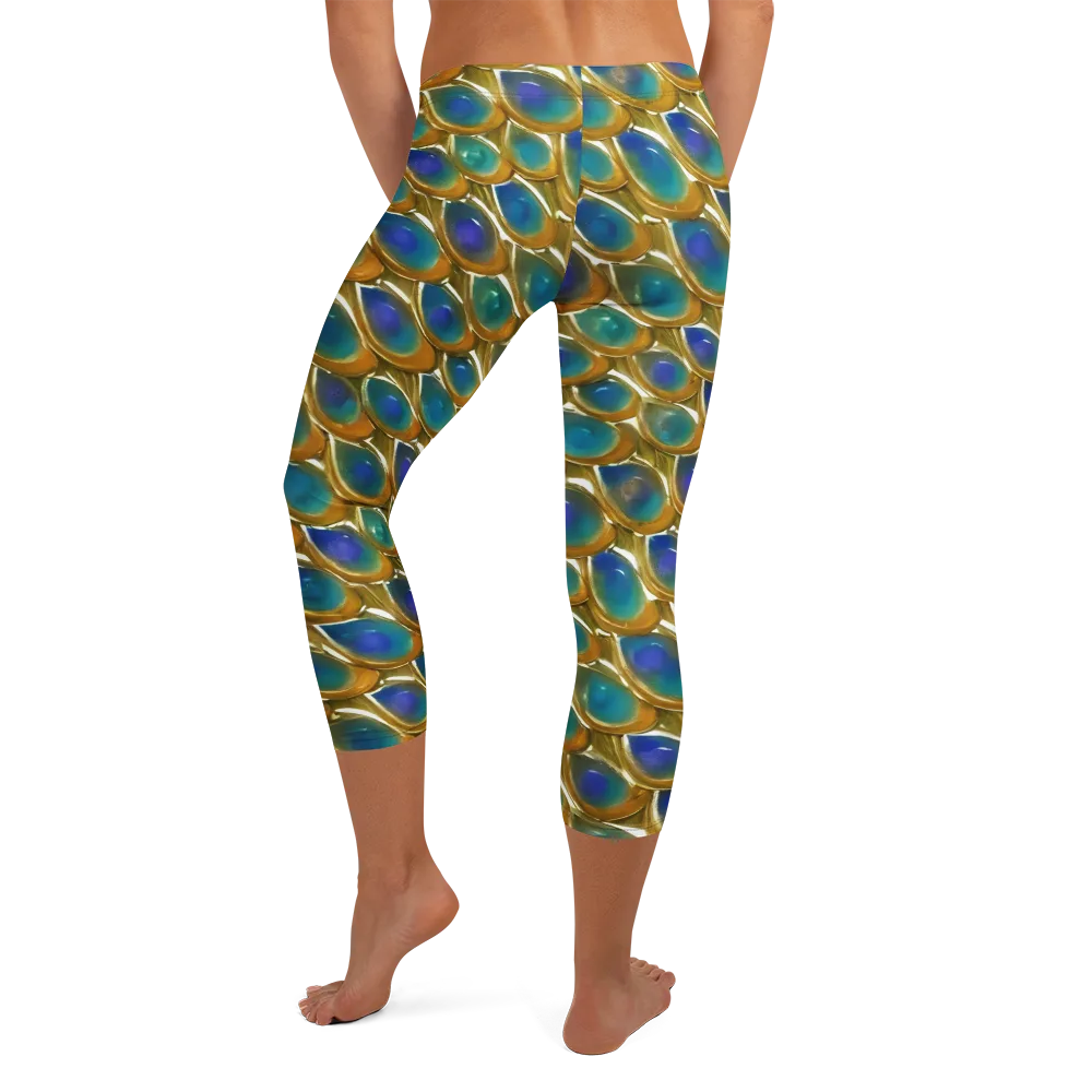 Peacock Voltage on Capri Leggings — Back
