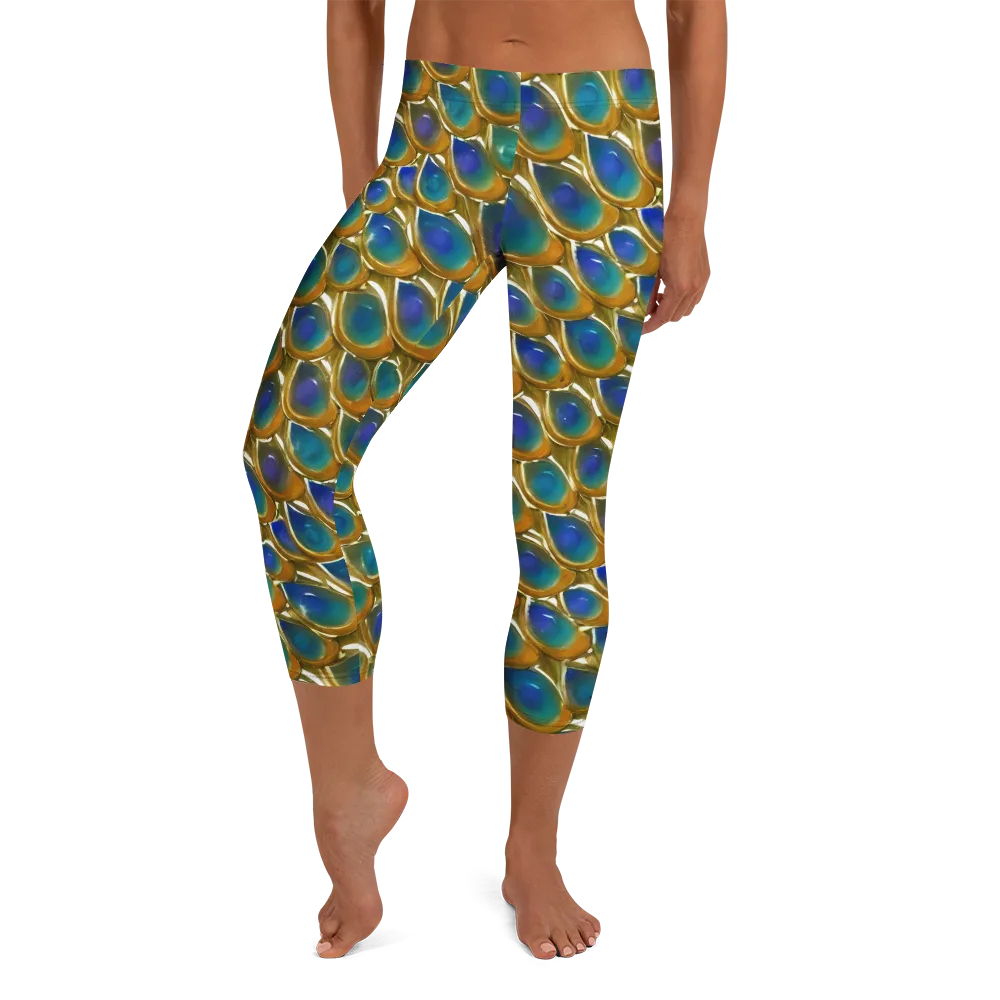 Peacock Voltage on Capri Leggings — Front