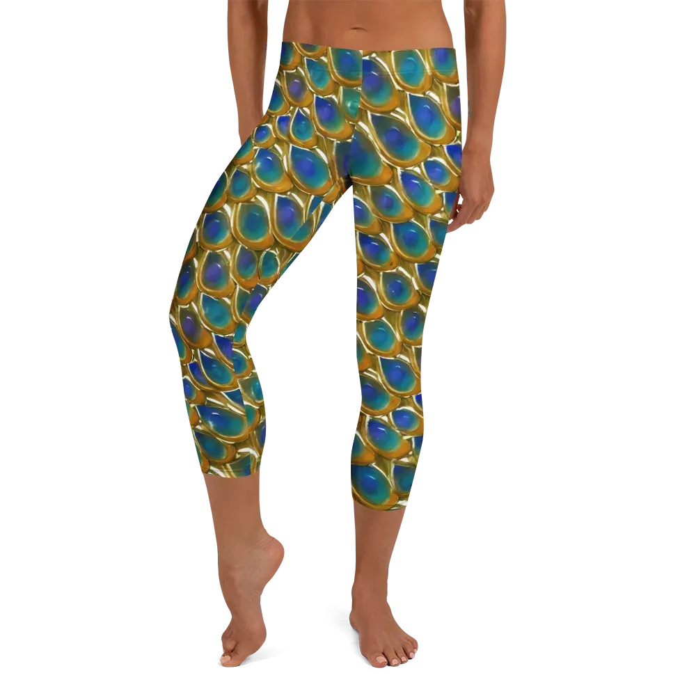 Peacock Voltage on Capri Leggings — Front