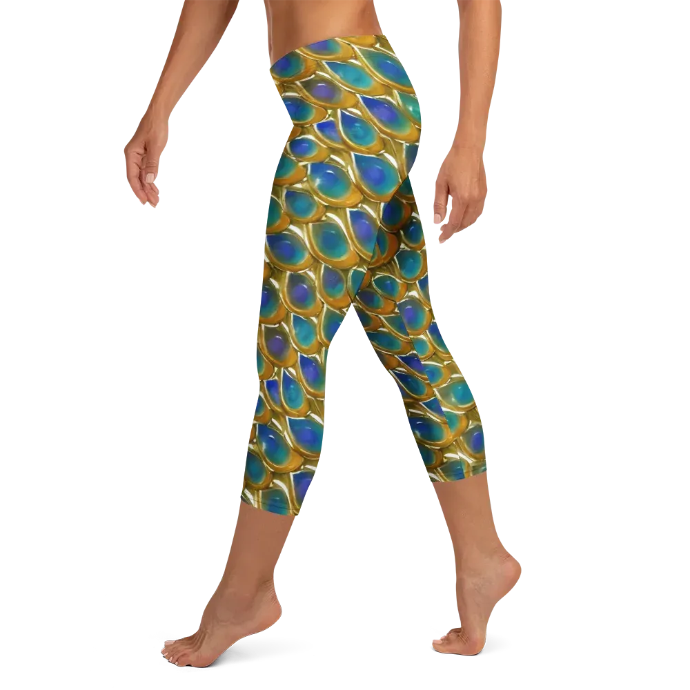 Peacock Voltage on Capri Leggings — Left