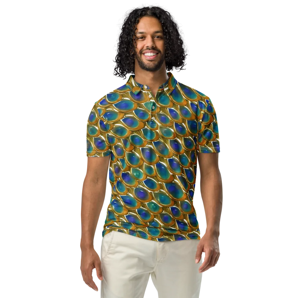 Peacock Voltage on Men's Slim Fit Polo Shirt — Front