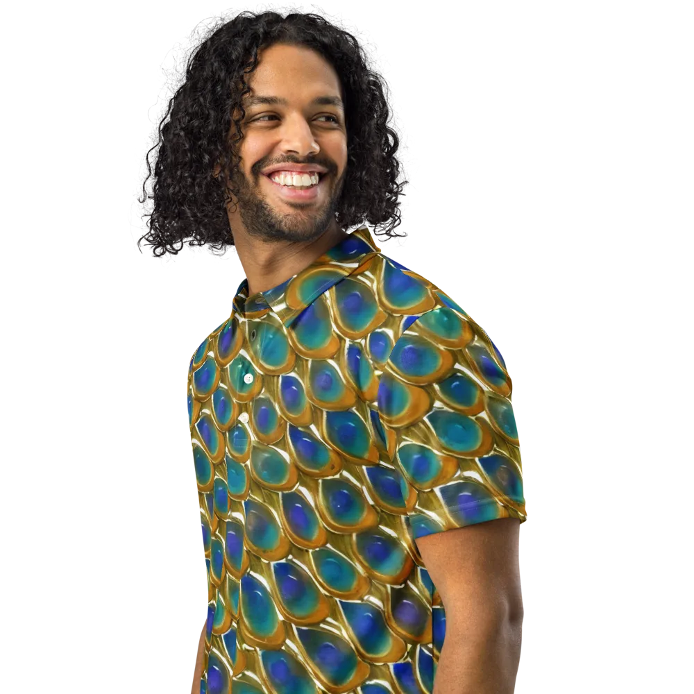 Peacock Voltage on Men's Slim Fit Polo Shirt — Left Front