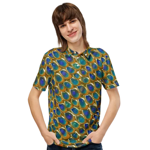 Peacock Voltage on a Men's Slim Fit Polo Shirt
