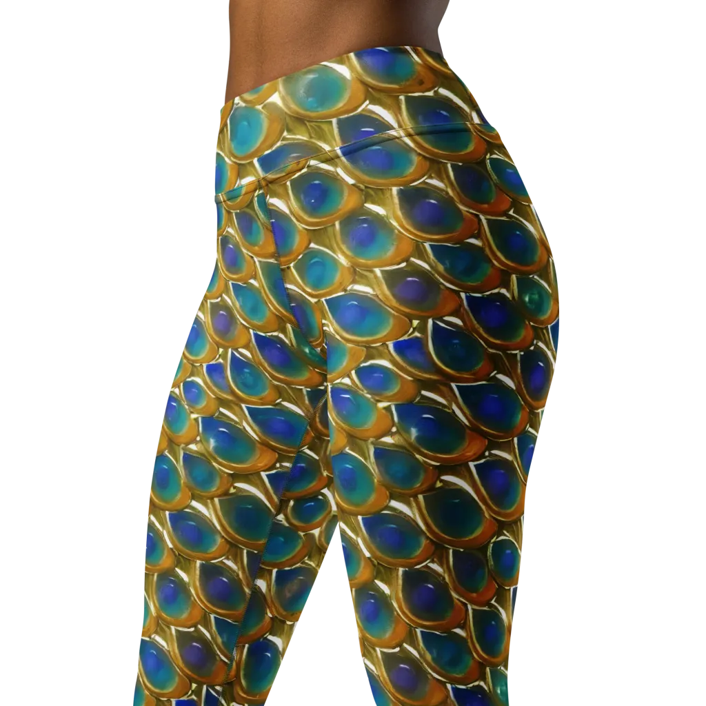 Peacock Voltage on Yoga Leggings — Left Front