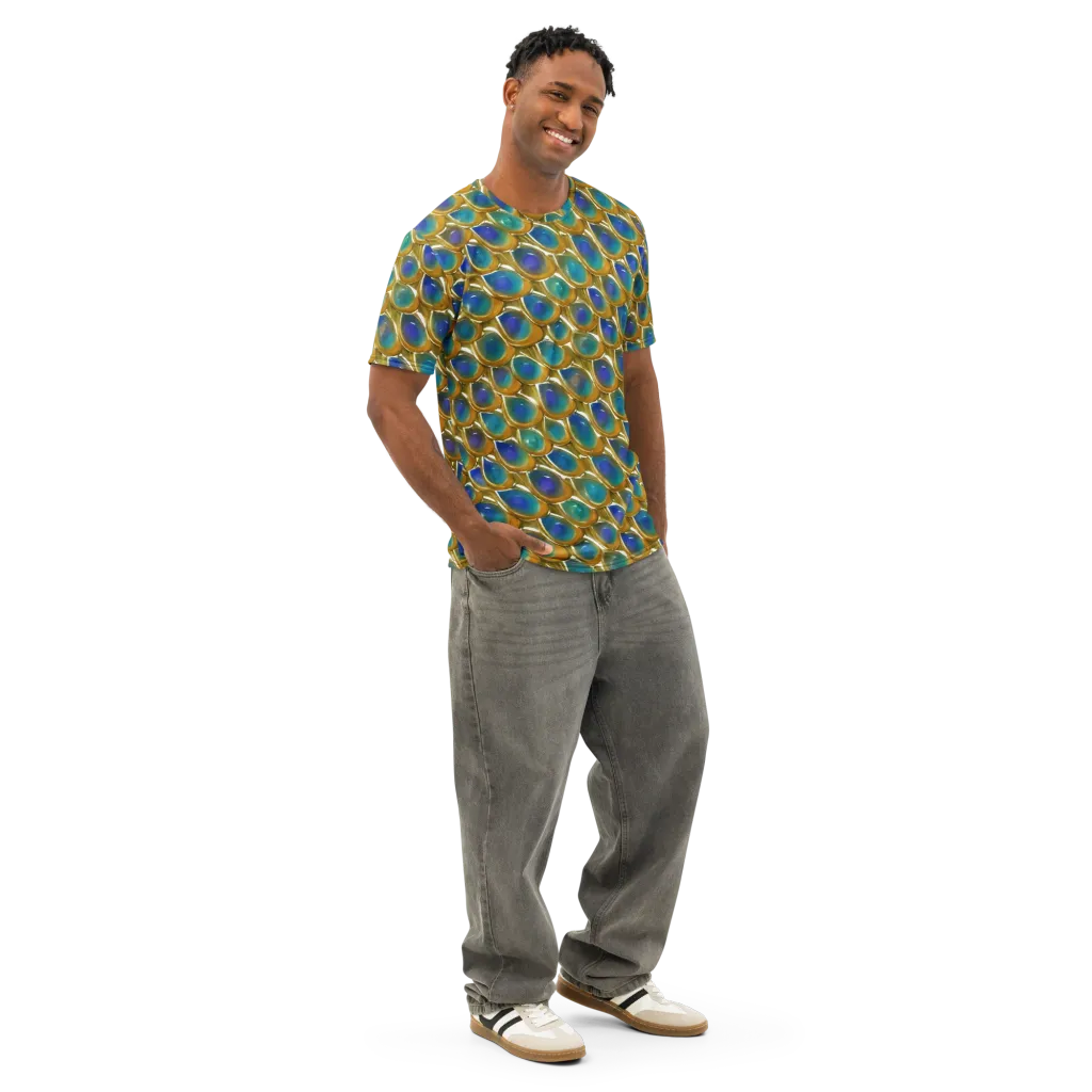 Peacock Voltage on Men's Cotton Crew Neck T-Shirt — Right Front