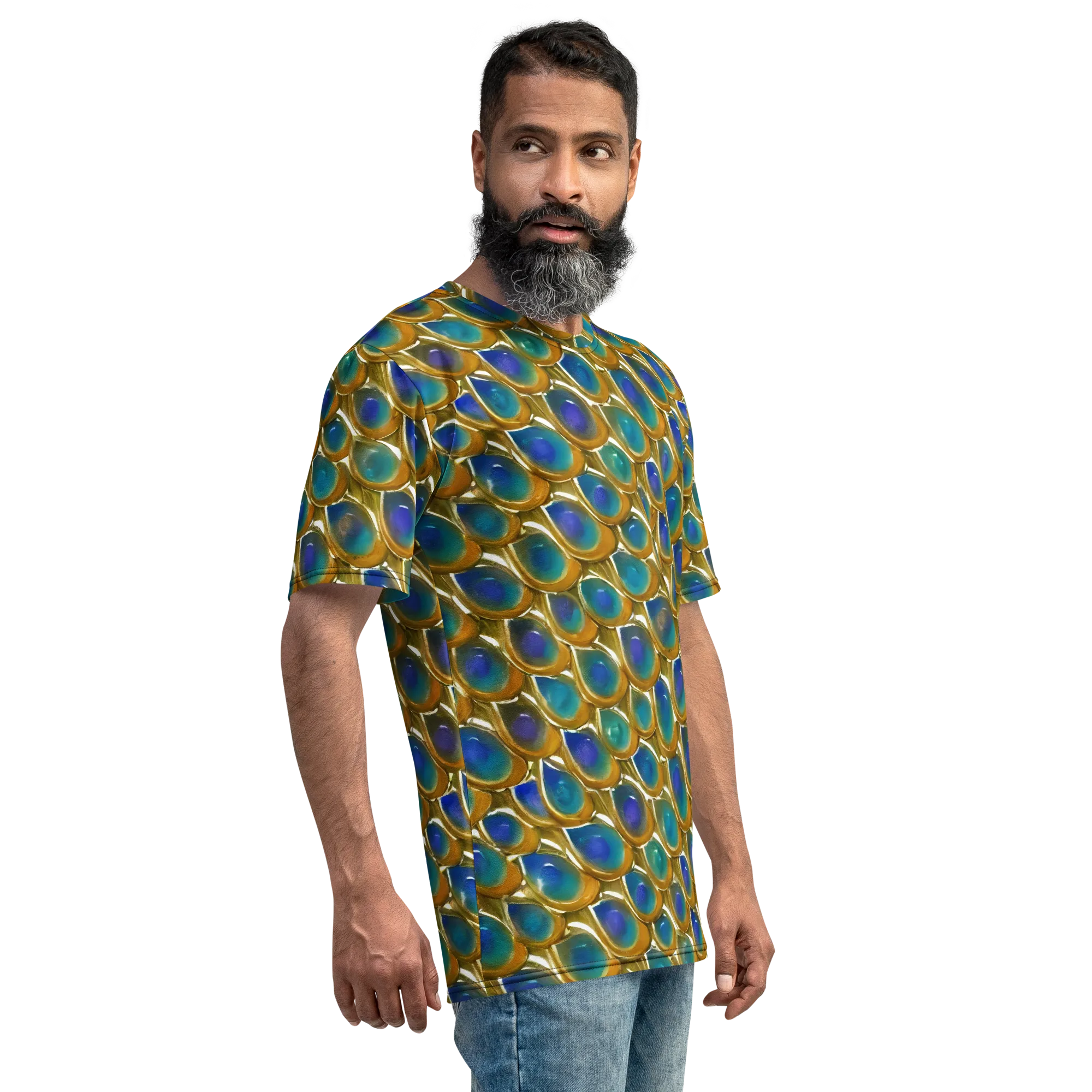 Peacock Voltage on Men's Crew Neck T-Shirt — Right