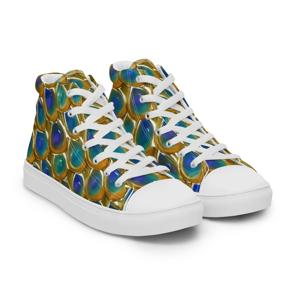 Peacock Voltage on Men's High Top Canvas Shoes — Right Front