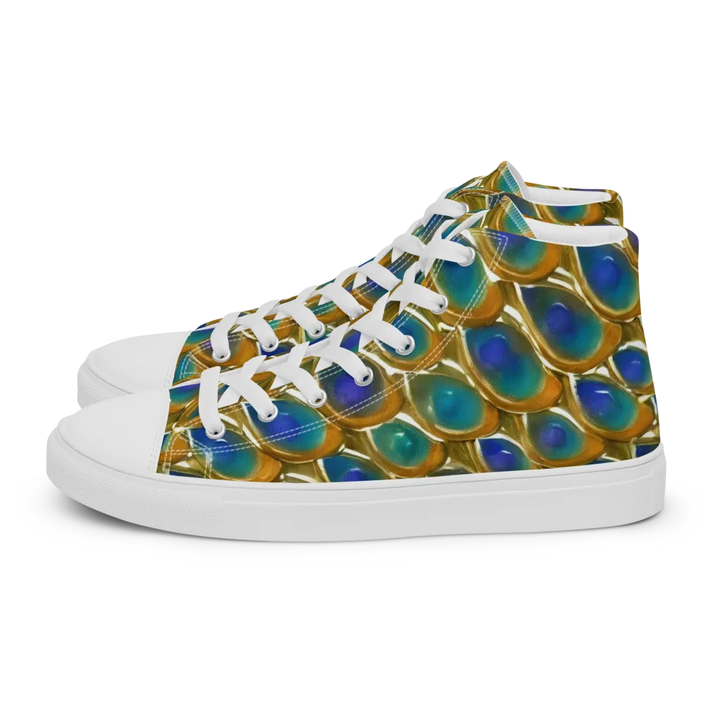 Peacock Voltage on Men's High Top Canvas Shoes — Left