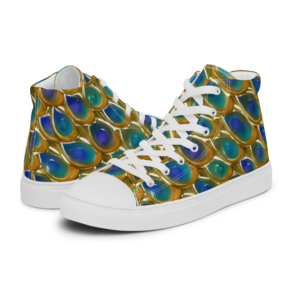 Peacock Voltage on Men's High Top Canvas Shoes — Left
