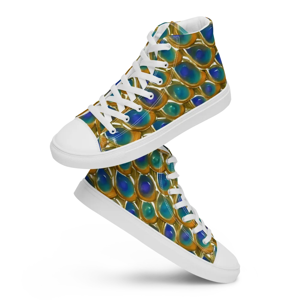 Peacock Voltage on Men's High Top Canvas Shoes — Front