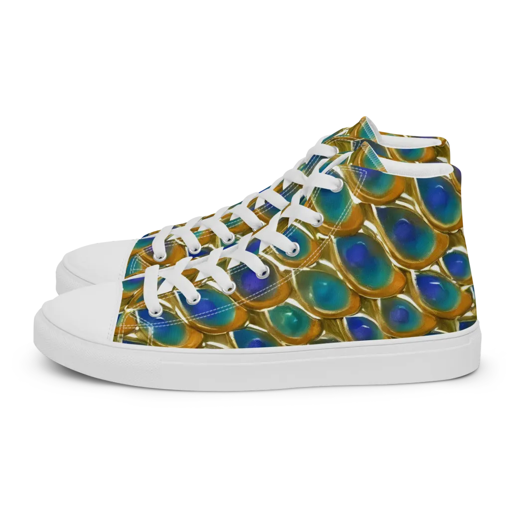 Peacock Voltage on Women's High Top Canvas Shoes — Left