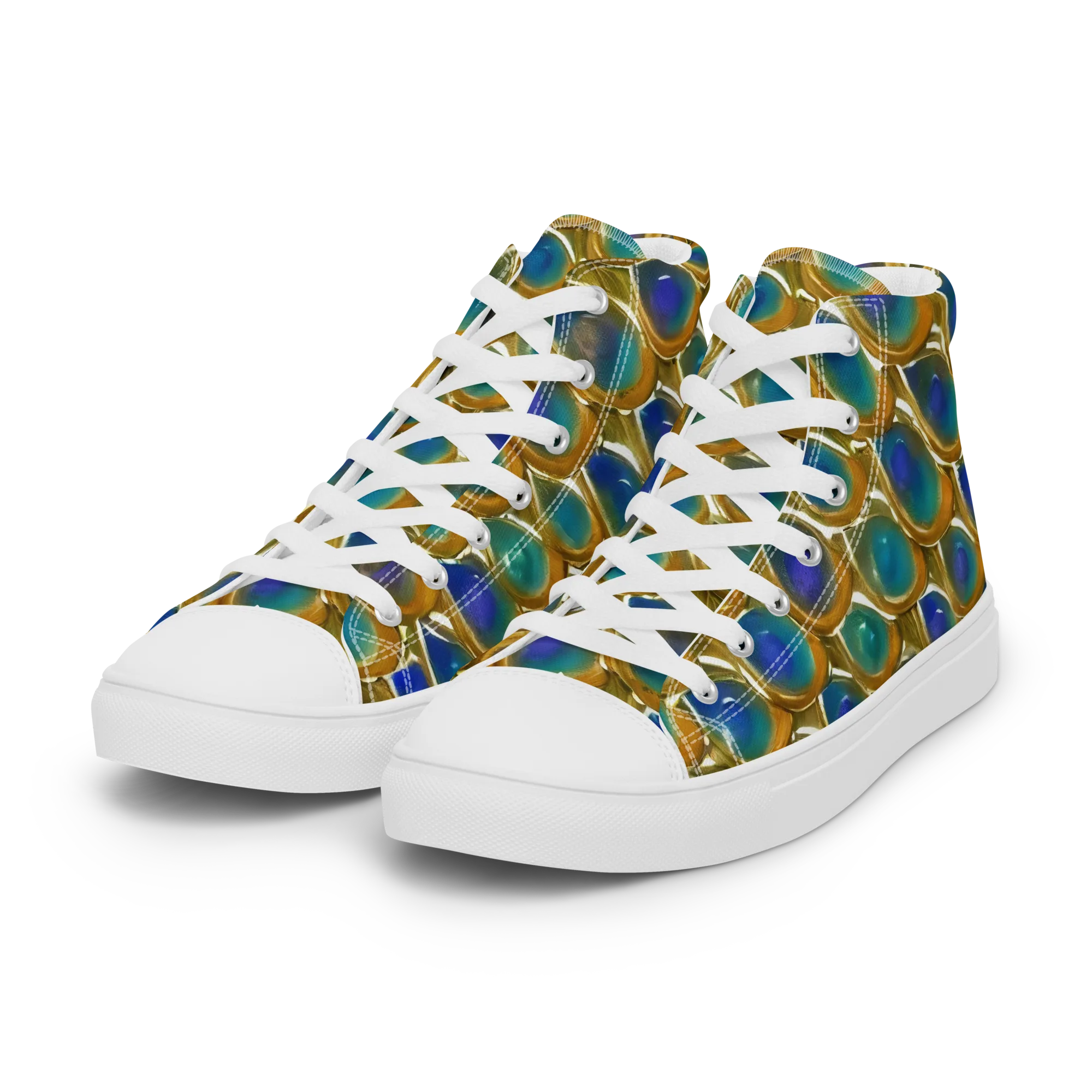 Peacock Voltage on Women's High Top Canvas Shoes — Left Front
