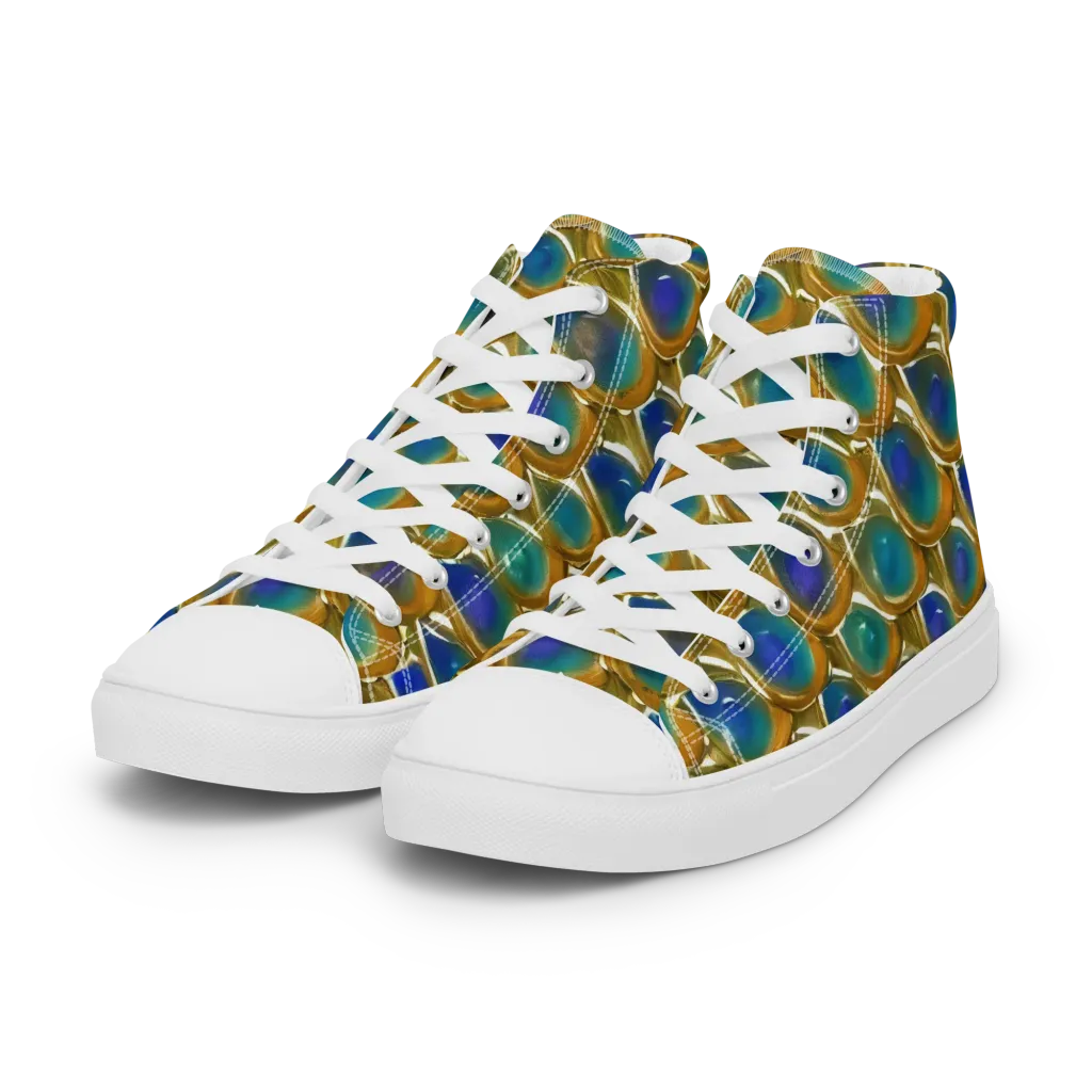 Peacock Voltage on Women's High Top Canvas Shoes — Left Front