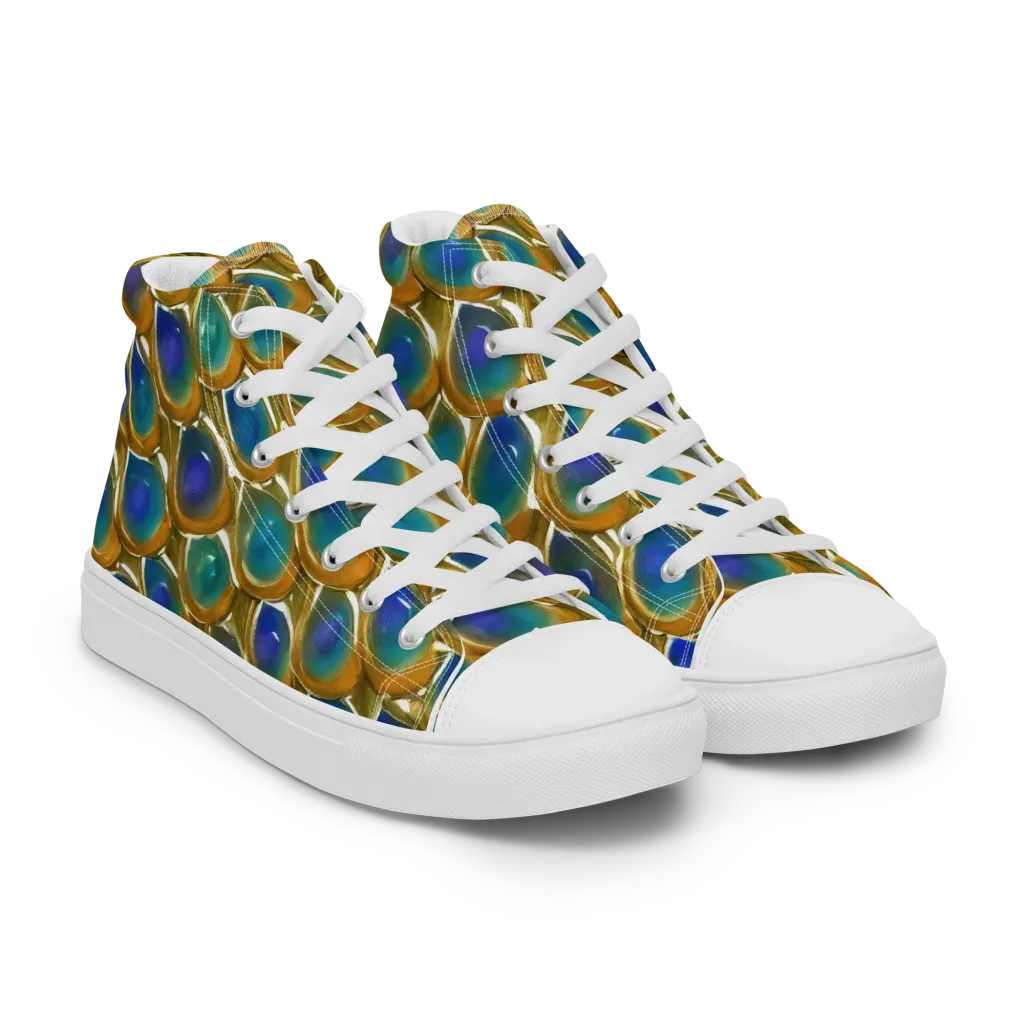 Peacock Voltage on Women's High Top Canvas Shoes — Right Front