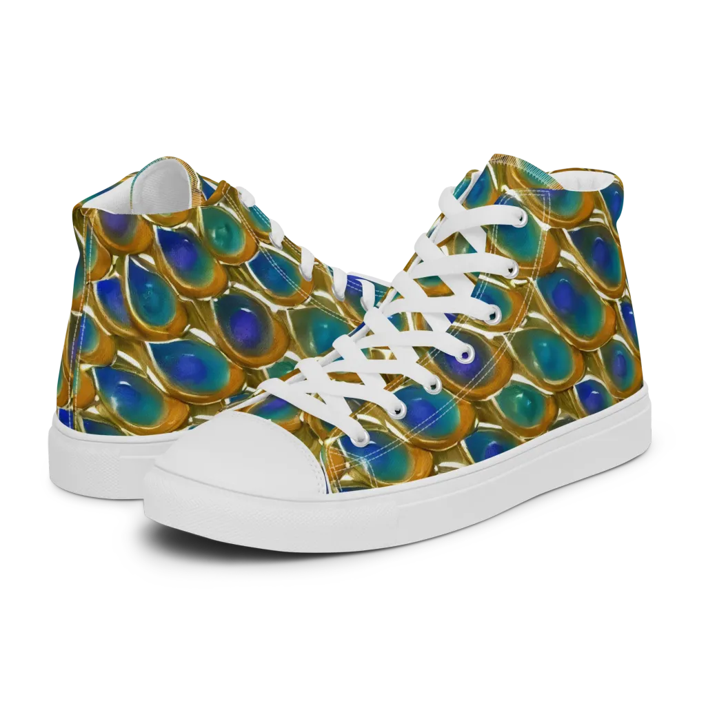 Peacock Voltage on Women's High Top Canvas Shoes — Left