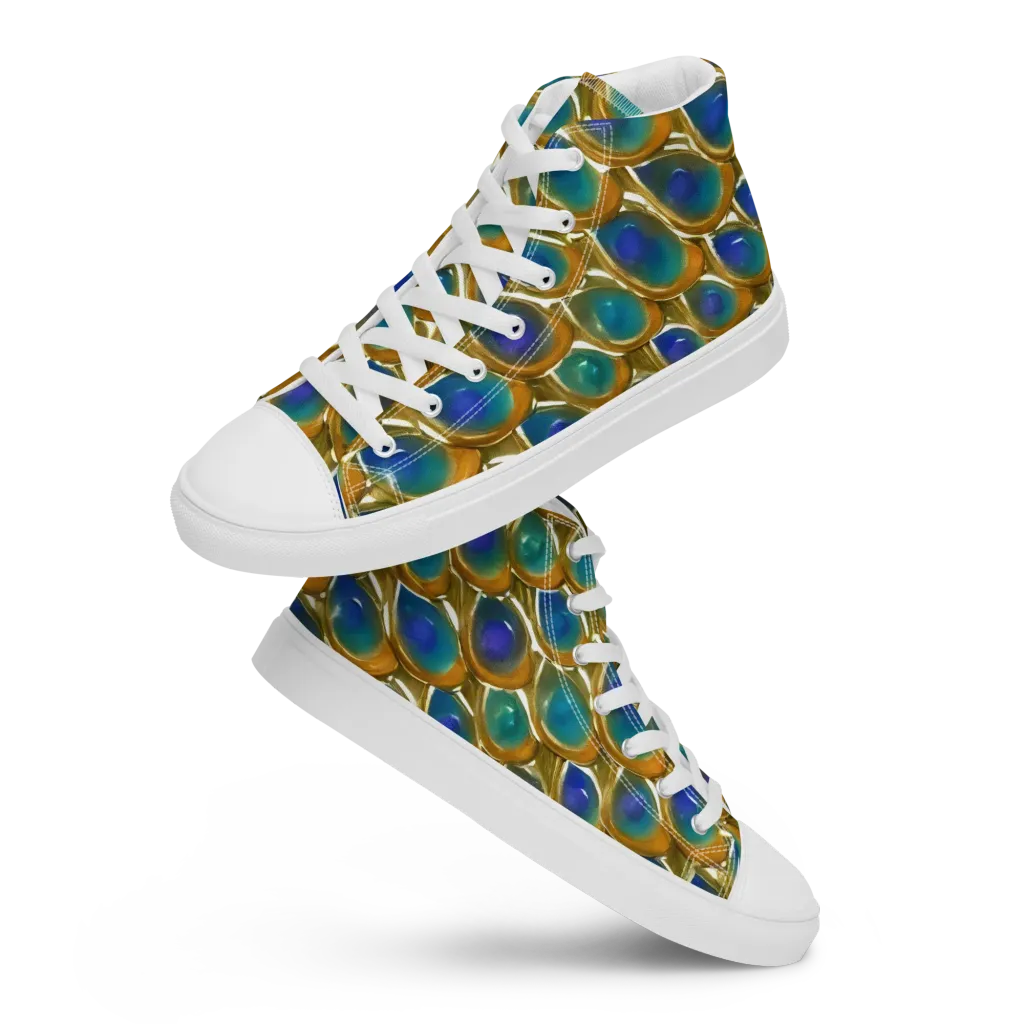 Peacock Voltage on Women's High Top Canvas Shoes — Front