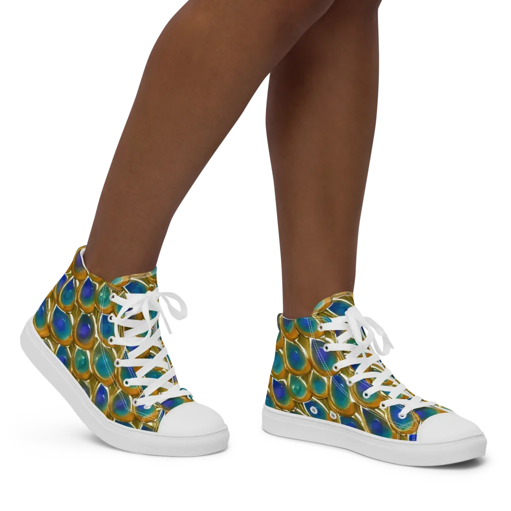 Peacock Voltage on Women's High Top Canvas Shoes — Right