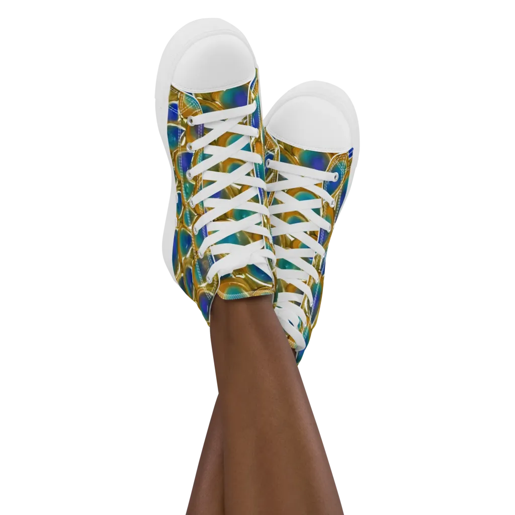 Peacock Voltage on Women's High Top Canvas Shoes — Front
