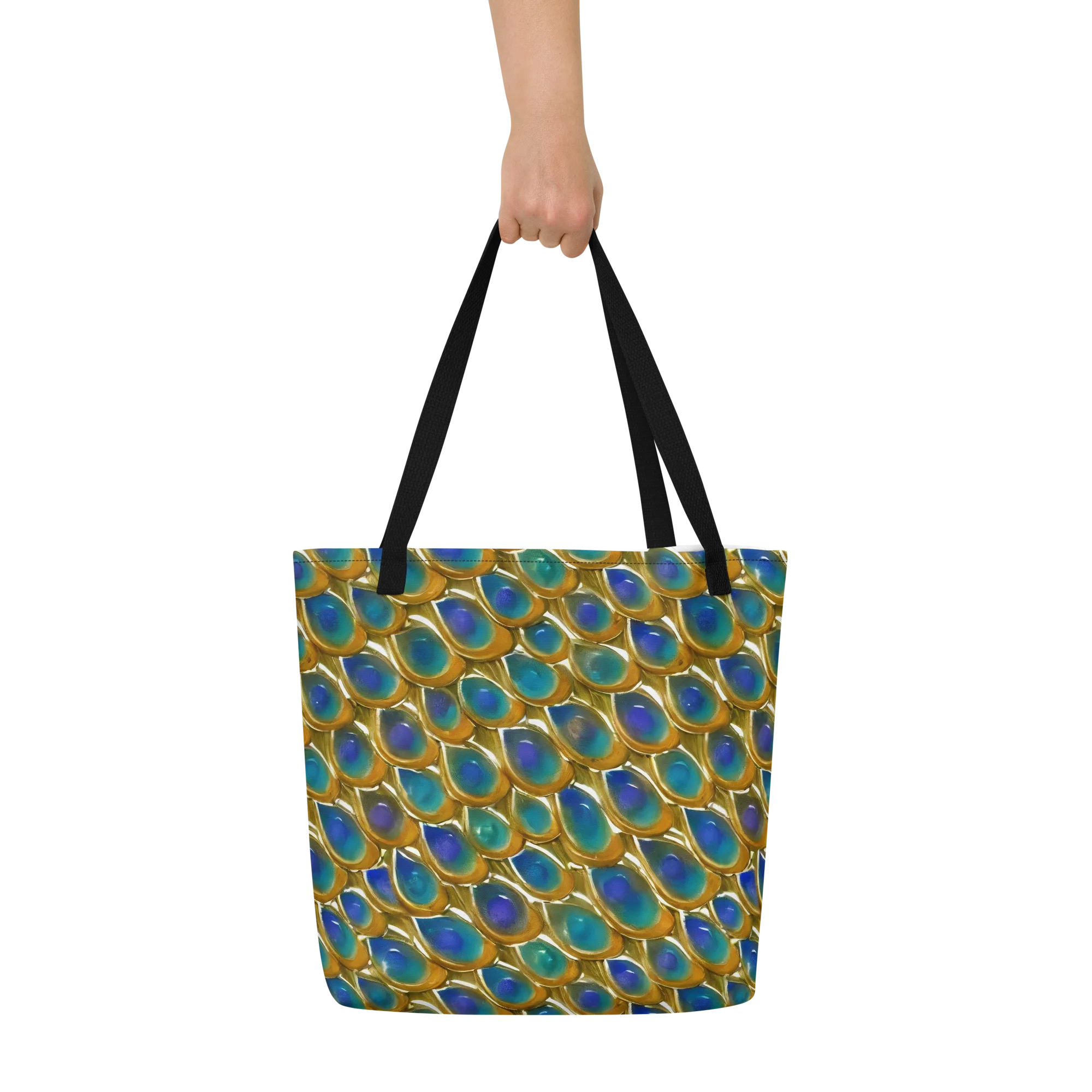 Peacock Voltage on Large Tote Bag W/ Pocket — Front
