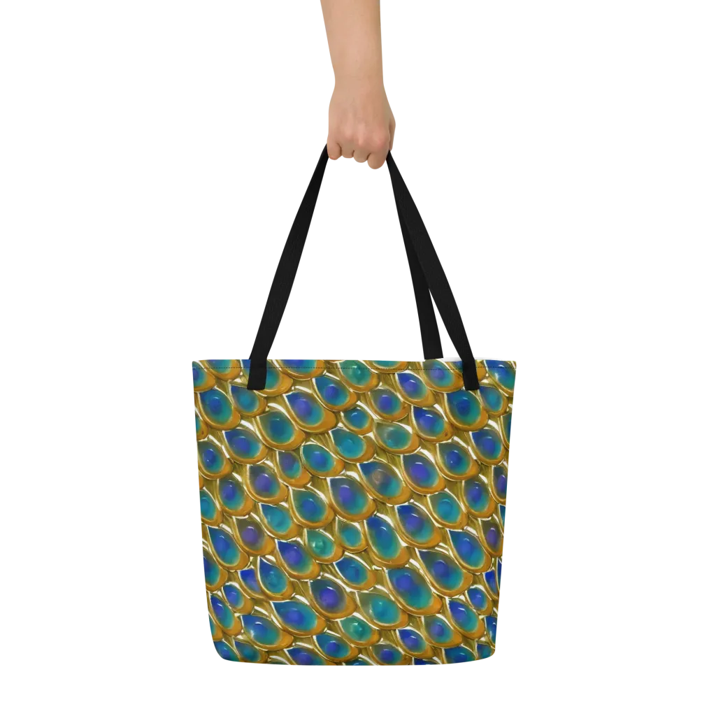 Peacock Voltage on Large Tote Bag W/ Pocket — Front