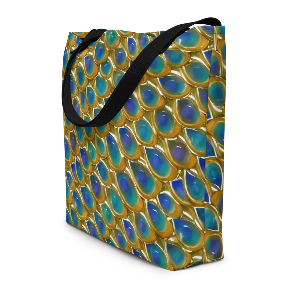 Peacock Voltage on Large Tote Bag W/ Pocket — Front