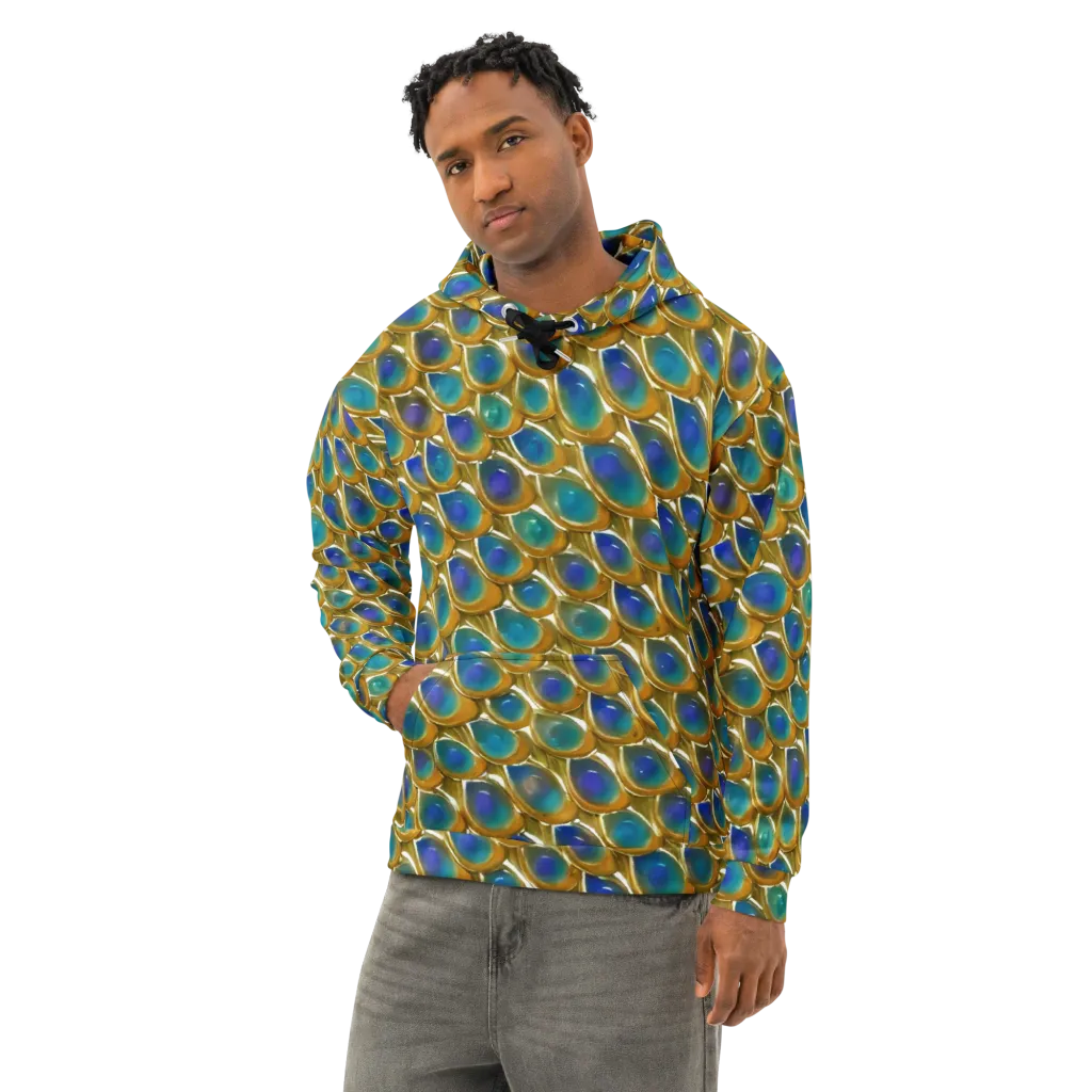 Peacock Voltage on Cotton Hoodie — Left Front