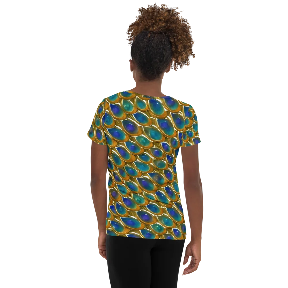 Peacock Voltage on Women's Athletic T-Shirt — Back