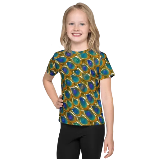 Peacock Voltage on a Kids Crew Neck T-Shirt