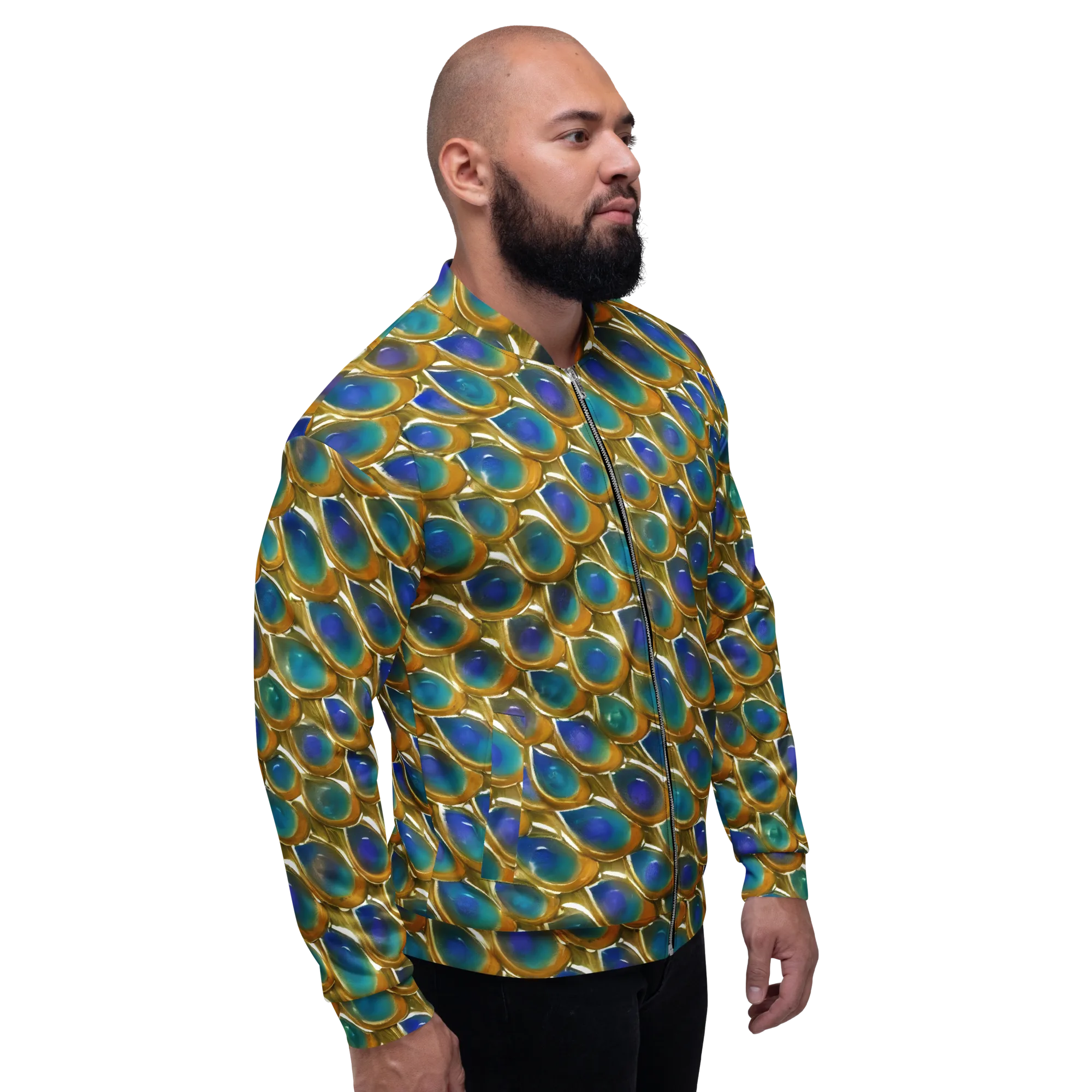 Peacock Voltage on Bomber Jacket — Right