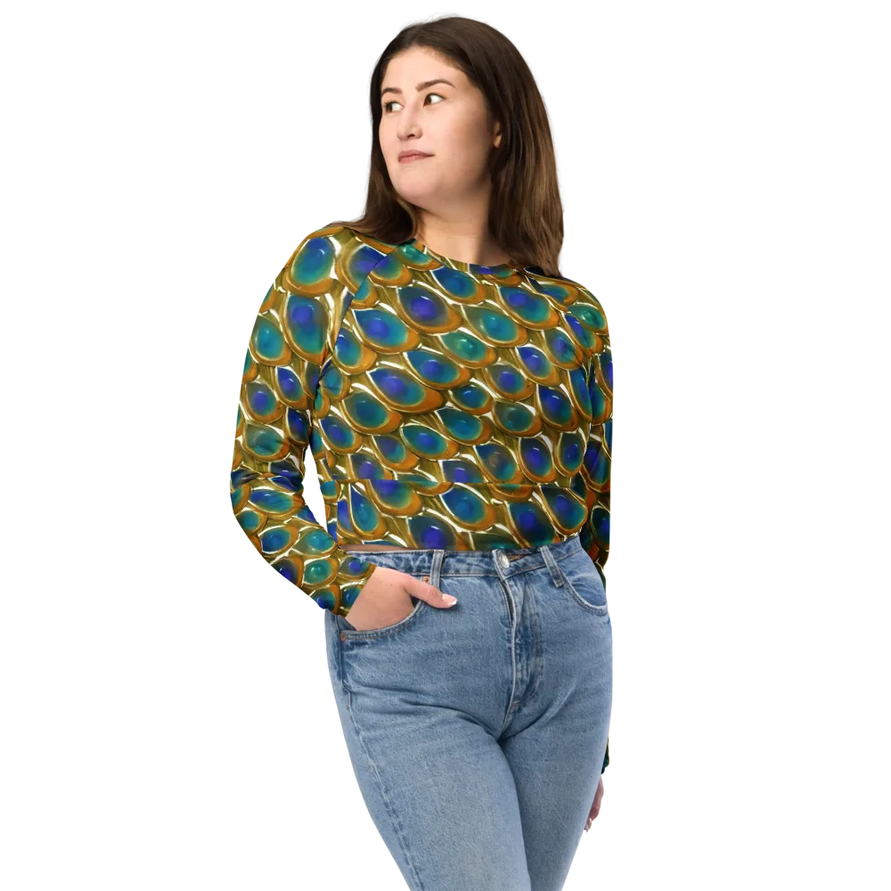 Peacock Voltage on Long Sleeve Crop Top — Front