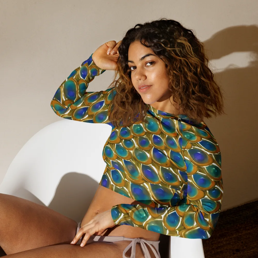 Peacock Voltage on Long Sleeve Crop Top — Left Front