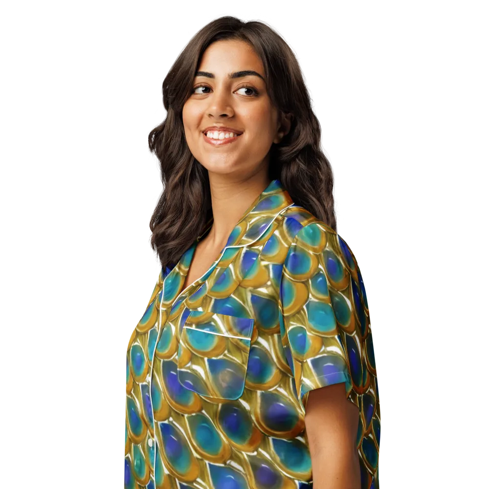 Peacock Voltage on Women's Short Sleeve Pajama Top — Left Front