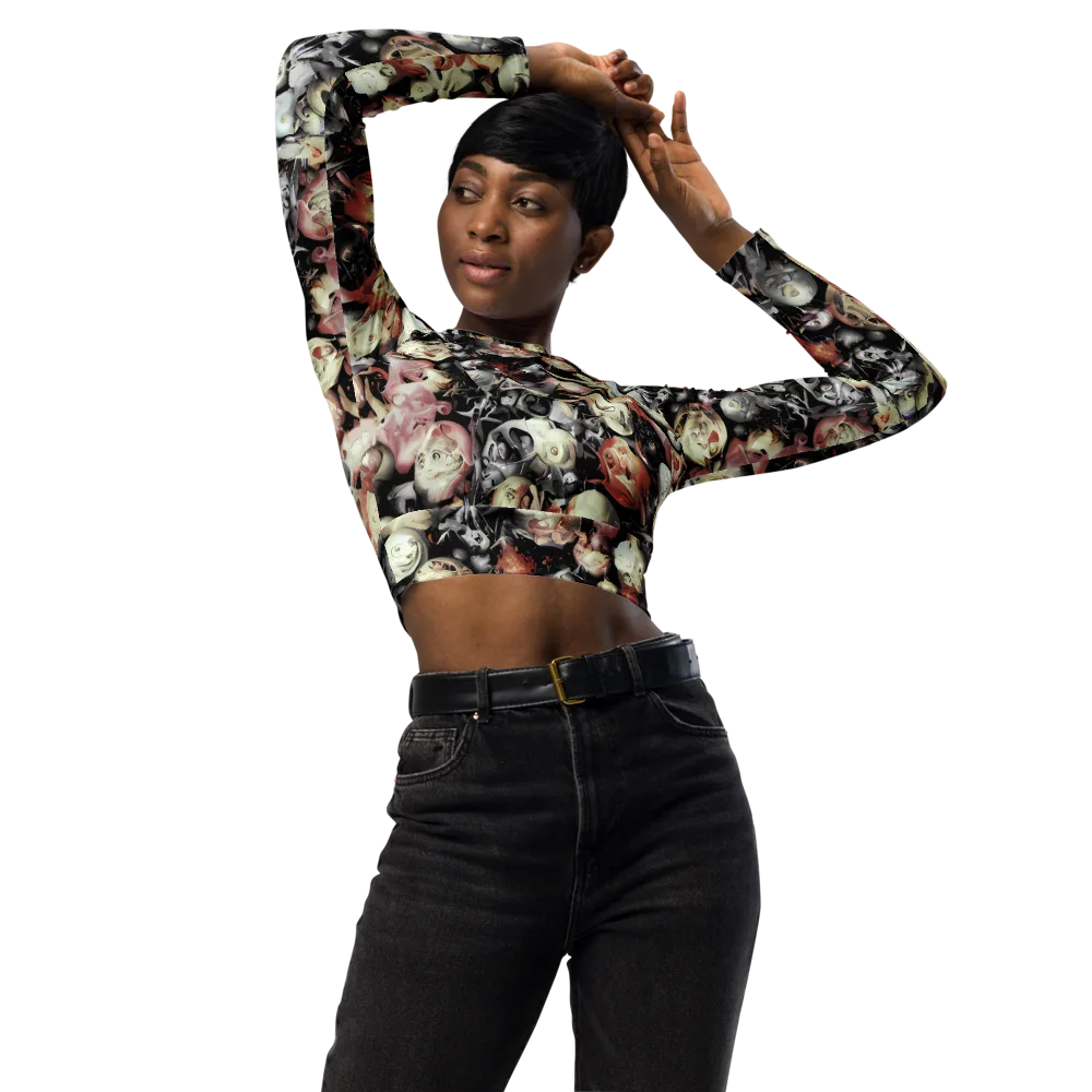 Nocturnal Oddities on Long Sleeve Crop Top — Front