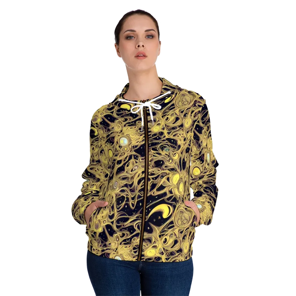 Cosmic Gilt on Women's Full-Zip Hoodie — Front On Person