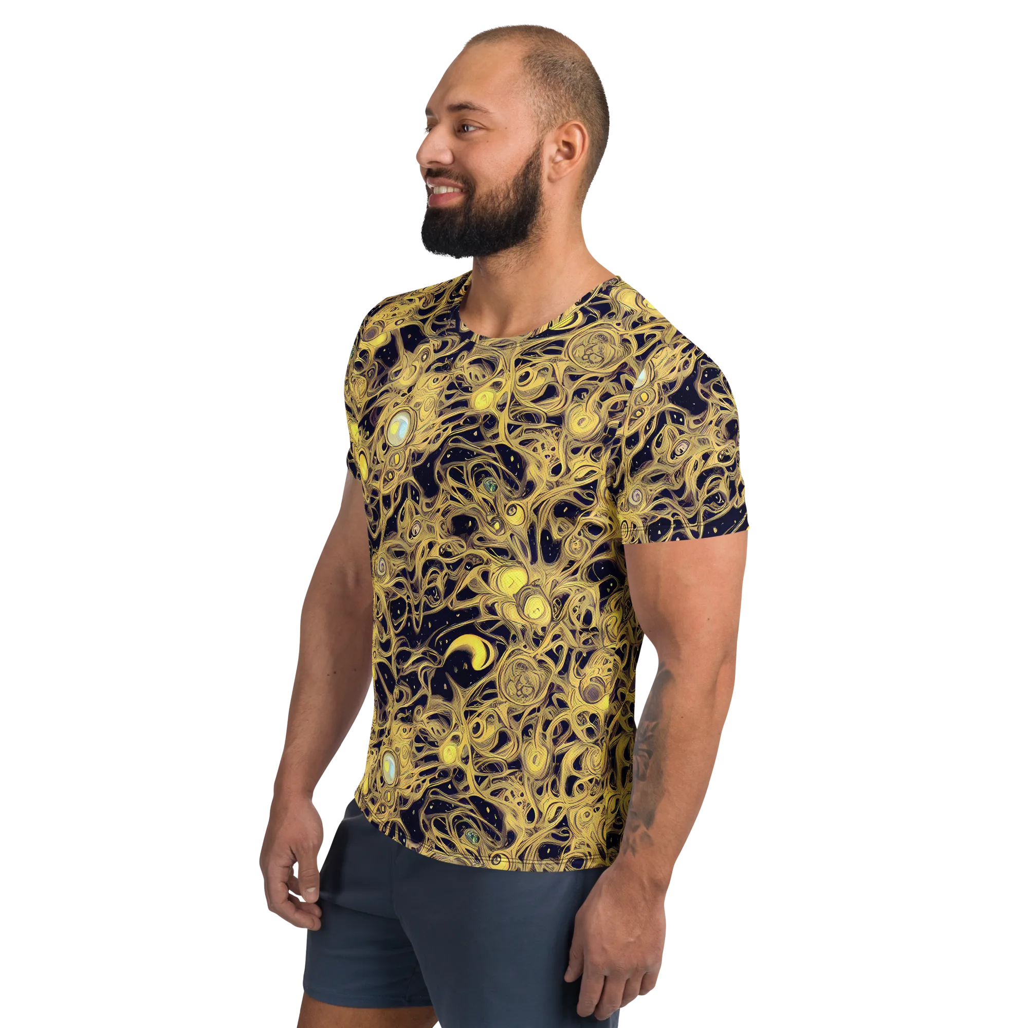 Cosmic Gilt on Men's Athletic T-Shirt — Left