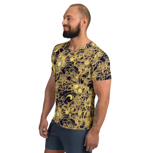 Cosmic Gilt on a Men's Athletic T-Shirt