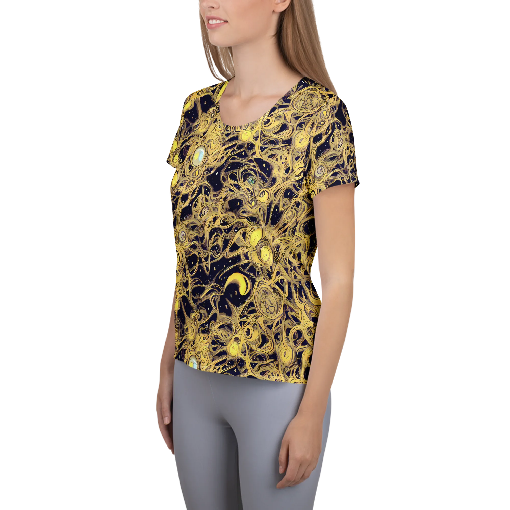 Cosmic Gilt on Women's Athletic T-Shirt — Left