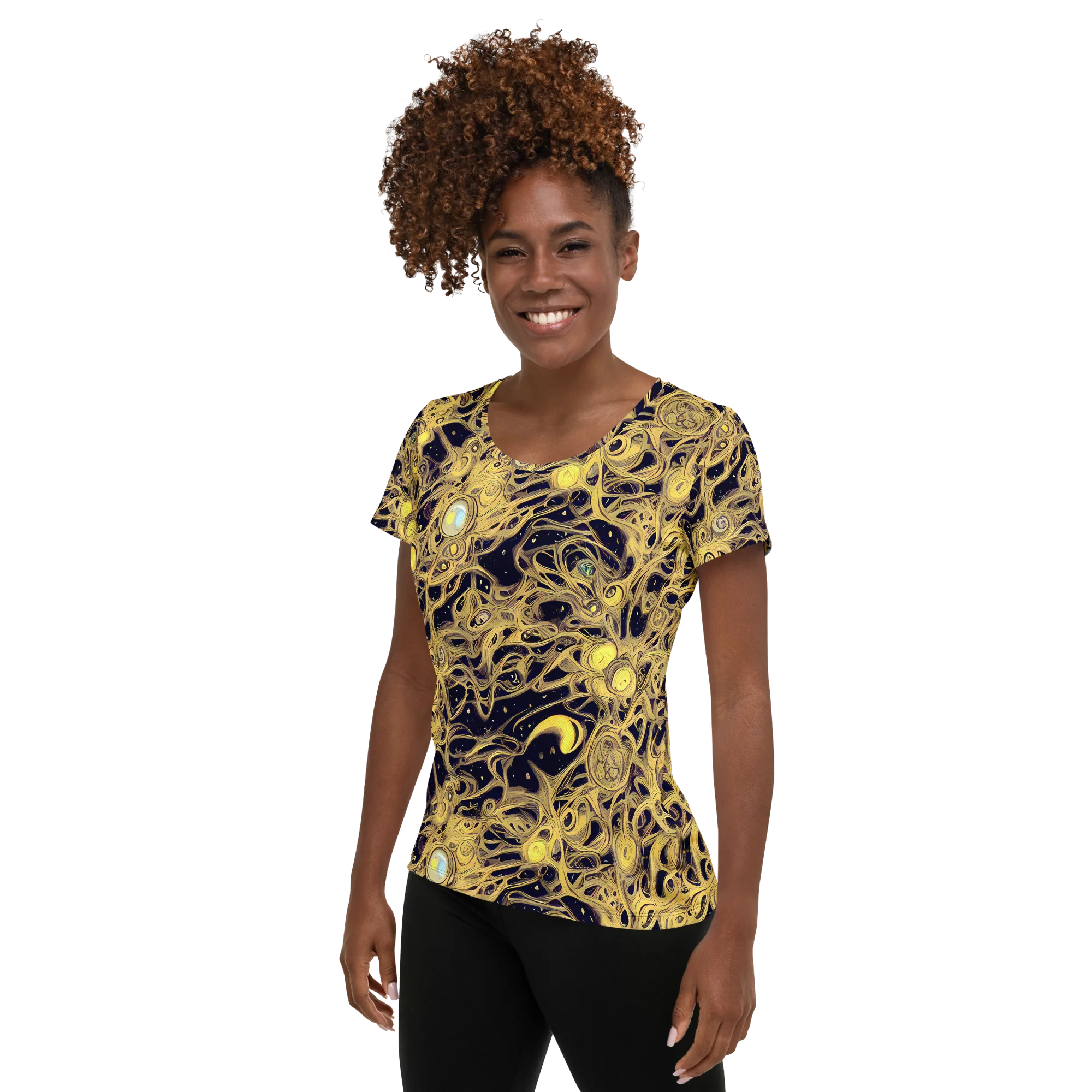 Cosmic Gilt on Women's Athletic T-Shirt — Left