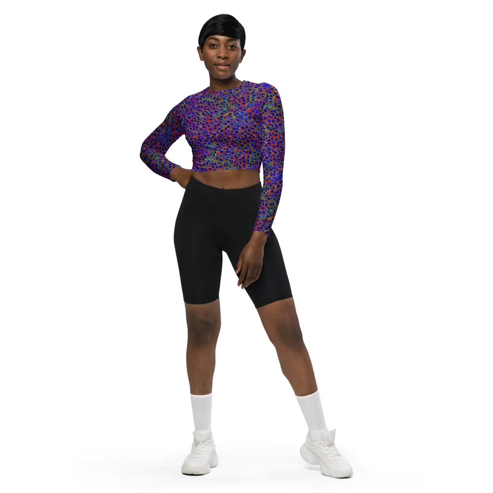 Sonic Mosaic on Long Sleeve Crop Top — Front