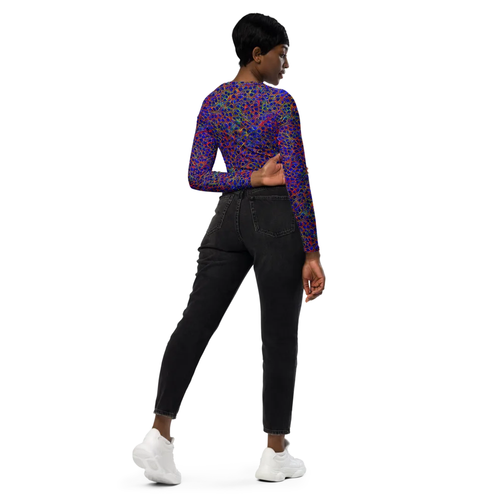 Sonic Mosaic on Long Sleeve Crop Top — Right Back