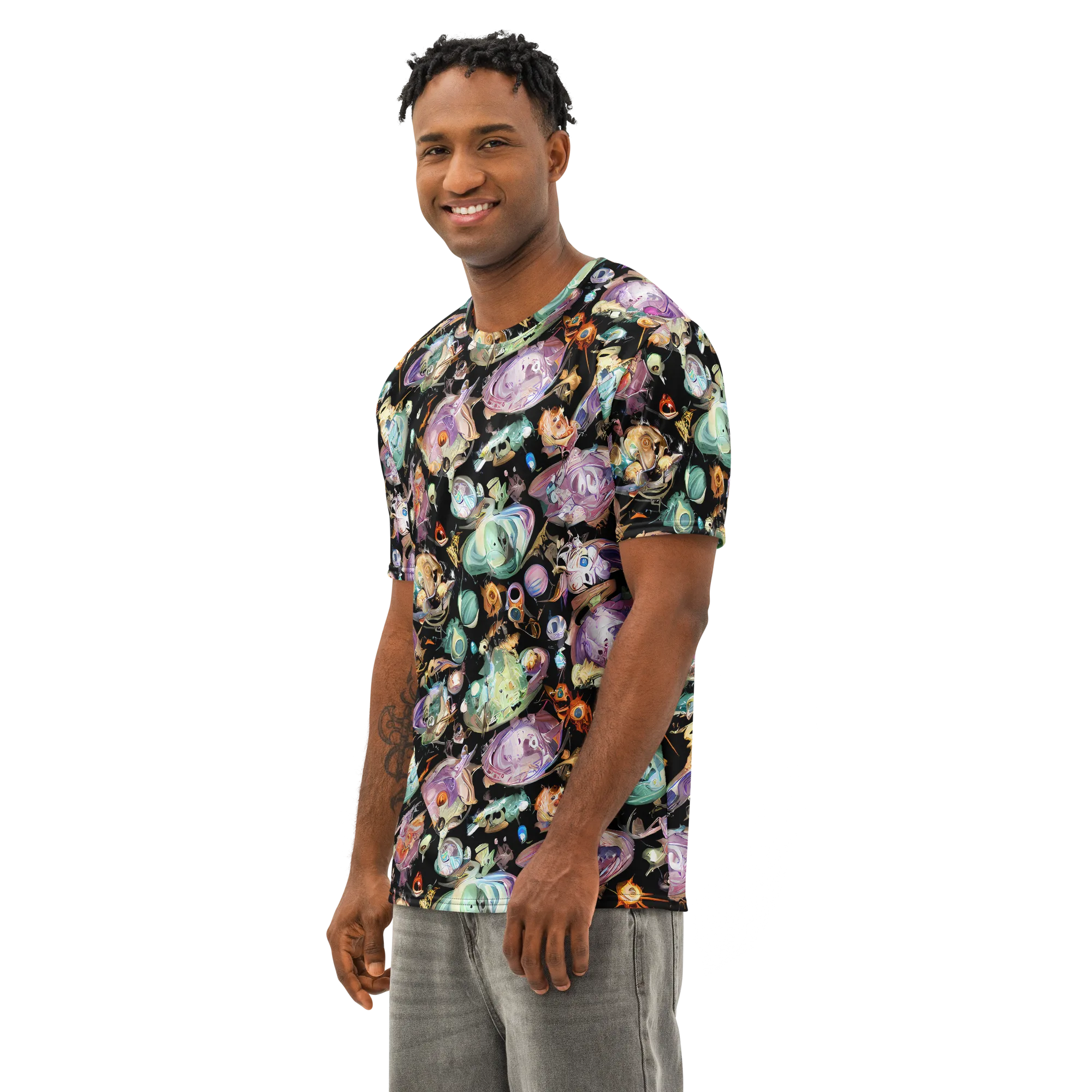 Nebula Bestiary on Men's Cotton Crew Neck T-Shirt — Left Front